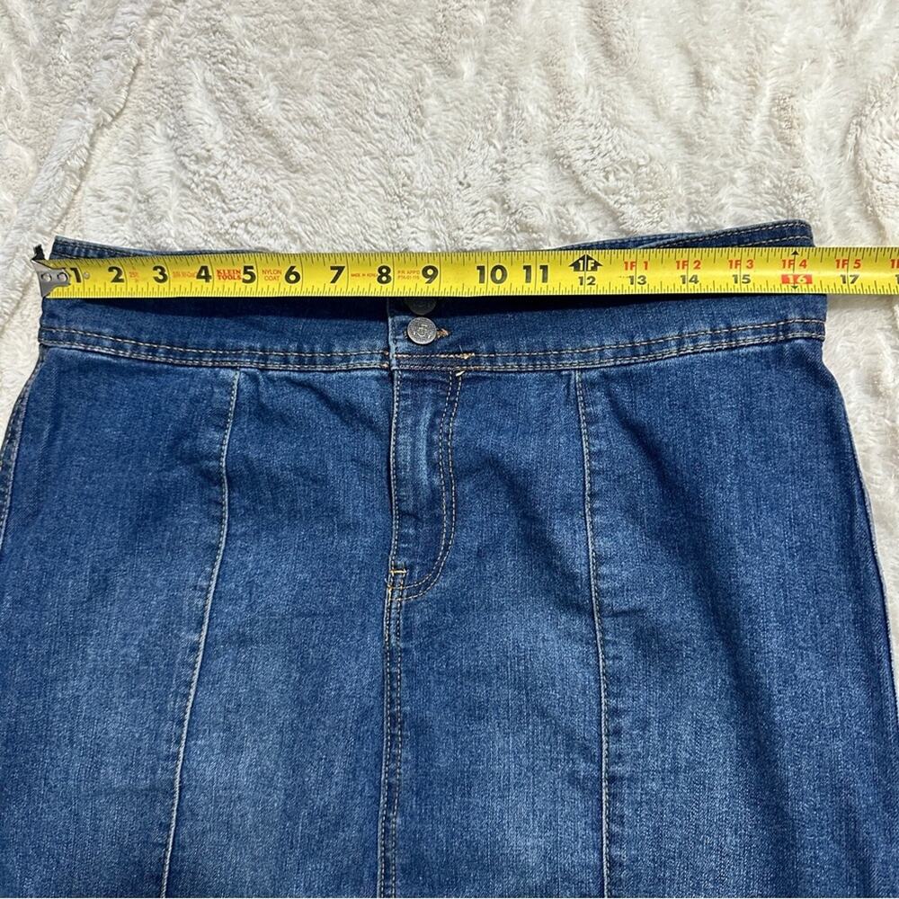 One 5 One Size L Classic Blue Jean Skirt KneeLength Stretch Denim BusinessCasual - Picture 7 of 10